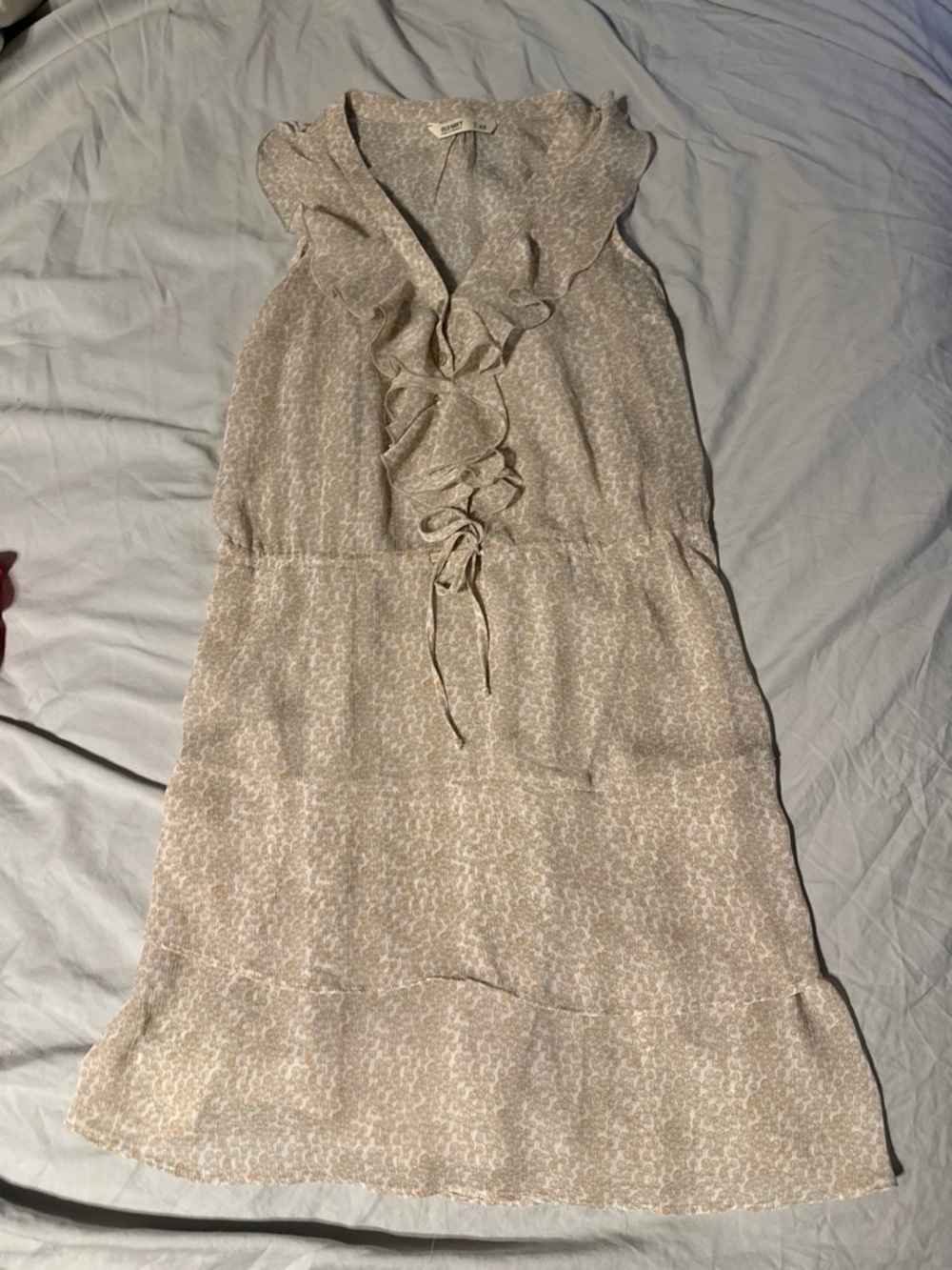 Old Navy Taupe Floral Ruffle Tie-Front Midi Dress